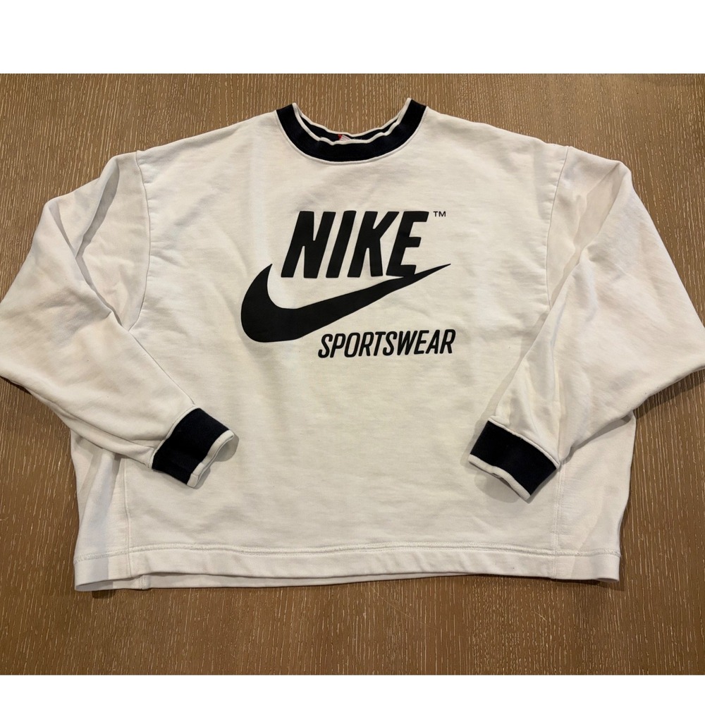 Nike Sportswear Women's XL White Black Ringer Crop Sweater Swoosh Logo Small